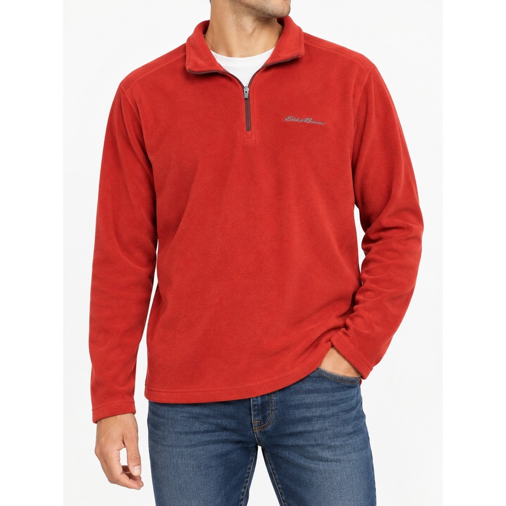 Eddie Bauer Mens Quarter Zip Fleece Pullover Rust Large Hiking Outdoor Gorpcore